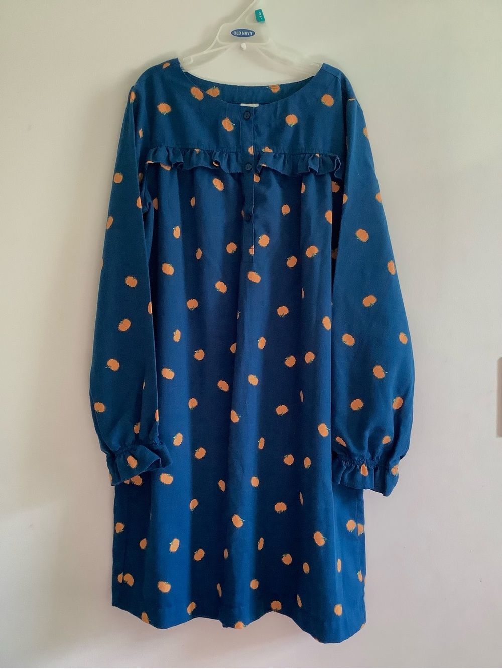 Crewcuts J.Crew Girls Pumpkin Print Nightgown Navy Orange Ruffle Sleep Shirt XL